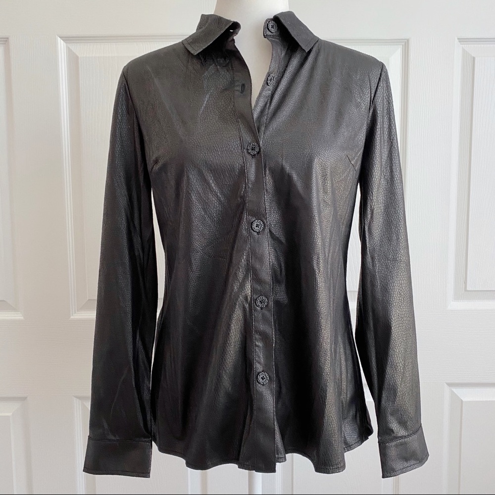 Susan Graver Black Faux Snakeskin Leather Blouse